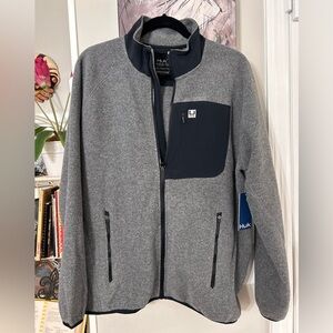 HUK Waypoint Fleece Full Zip Jacket Size M Gray with Black Trim NEW w TAGS